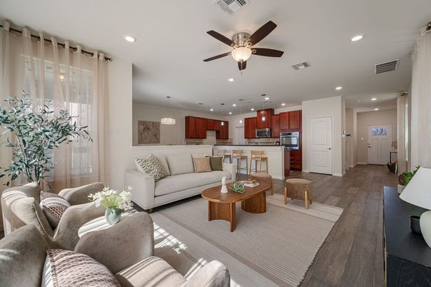 Interior, Kitchen, Living room, Pendant Lights, Recessed Lighting, Stainless Steel Appliances, Wood Texture Flooring