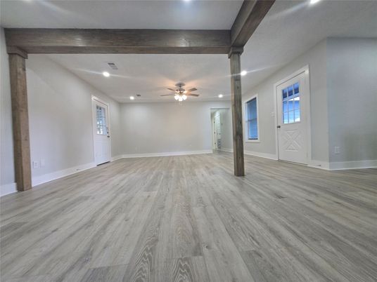 Empty room, Interior, Recessed Lighting, Wood Texture Flooring