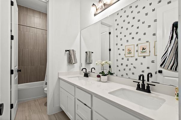 Bathroom, Dual Sink Vanities, Interior, Wood Texture Flooring