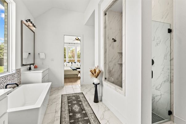Bathroom, Bedroom, Glass Shower, Interior, Marble, Marble Walls