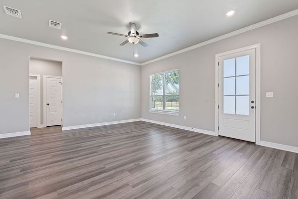 Empty room, Interior, Recessed Lighting, Wood Texture Flooring