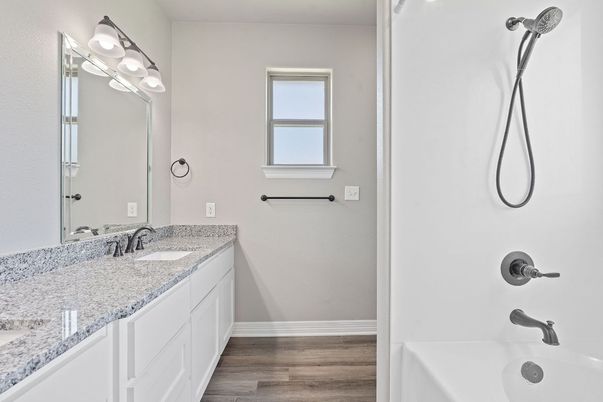 Bathroom, Dual Sink Vanities, Interior, Wood Texture Flooring