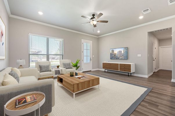 Interior, Living room, Recessed Lighting, Wood Texture Flooring