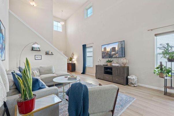 Interior, Living room, Pendant Lights, Wood Texture Flooring