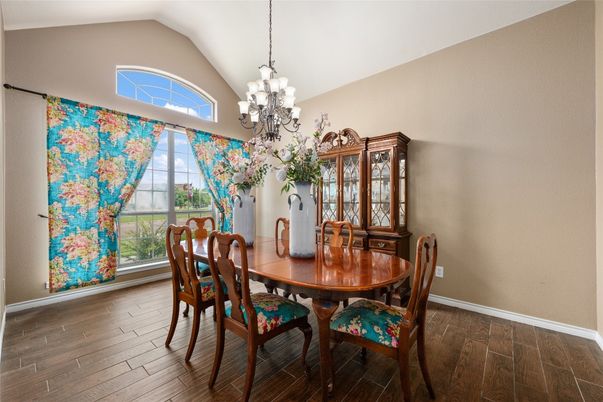 Chandelier, Dining room, Interior, Wood Texture Flooring