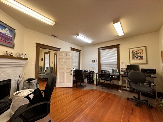 Fireplace, Home Office, Interior, Wood Texture Flooring