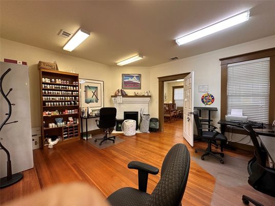 Fireplace, Home Office, Interior, Wood Texture Flooring