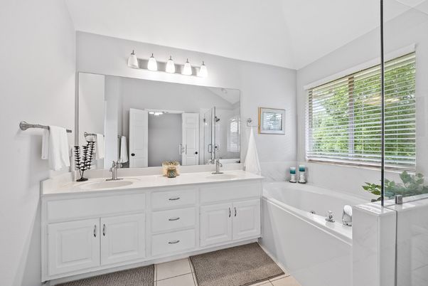 Bathroom, Dual Sink Vanities, Glass Shower, Interior