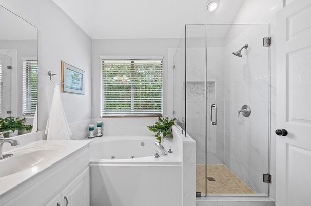 Bathroom, Glass Shower, Interior, Marble Walls, Recessed Lighting