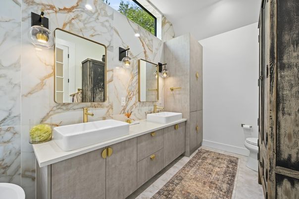 Bathroom, Dual Sink Vanities, Interior, Marble Walls