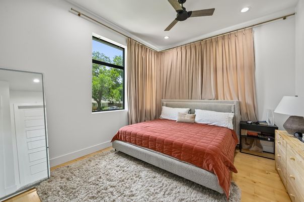 Bedroom, Interior, Recessed Lighting, Wood Texture Flooring