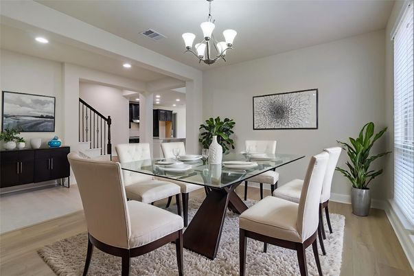 Chandelier, Dining room, Interior, Recessed Lighting, Wood Texture Flooring