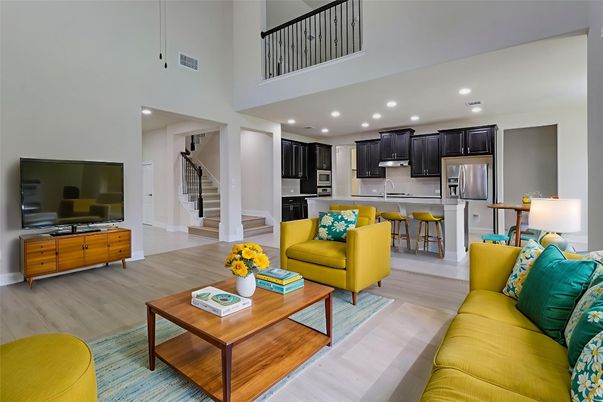 Interior, Kitchen, Living room, Recessed Lighting, Stainless Steel Appliances, Wood Texture Flooring