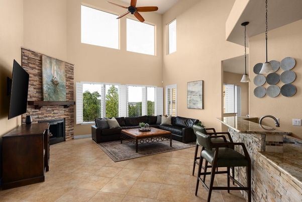 Fireplace, Interior, Living room, Pendant Lights