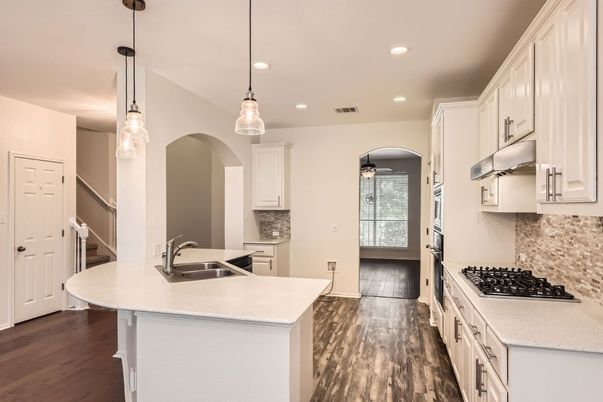 Interior, Kitchen, Pendant Lights, Recessed Lighting, Wood Texture Flooring