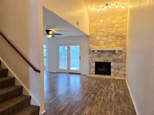 Fireplace, Interior, Stone Walls, Wood Texture Flooring
