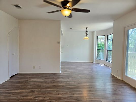 Empty room, Interior, Pendant Lights, Wood Texture Flooring