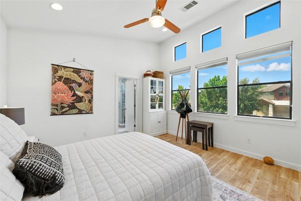 Bedroom, Interior, Recessed Lighting, Wood Texture Flooring