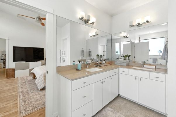 Bathroom, Dual Sink Vanities, Interior, Wood Texture Flooring