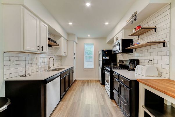 Interior, Kitchen, Recessed Lighting, Wood Texture Flooring