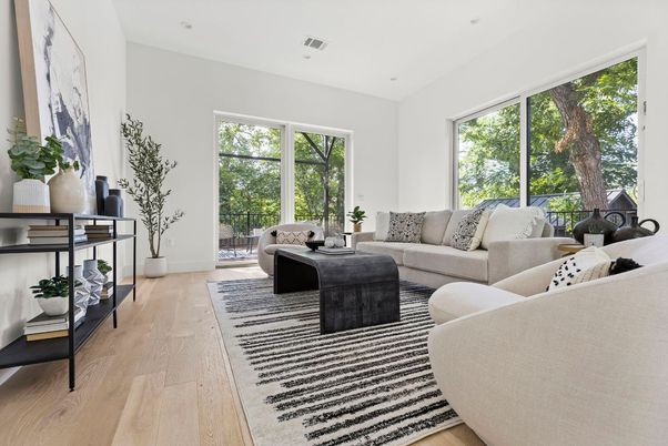 Interior, Living room, Recessed Lighting, Wood Texture Flooring