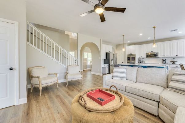 Interior, Kitchen, Living room, Pendant Lights, Recessed Lighting, Stainless Steel Appliances, Wood Texture Flooring