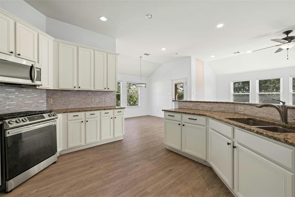 Interior, Kitchen, Recessed Lighting, Wood Texture Flooring