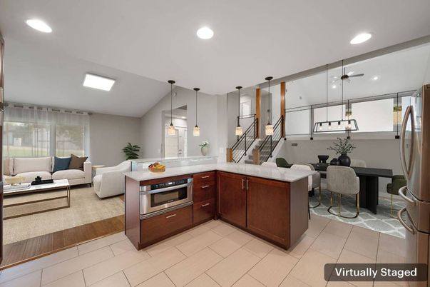 Dining room, Interior, Kitchen, Living room, Pendant Lights, Recessed Lighting, Stainless Steel Appliances