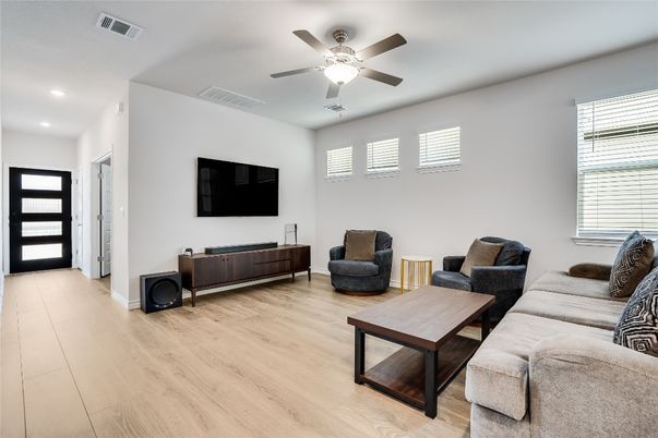 Interior, Living room, Recessed Lighting, Wood Texture Flooring