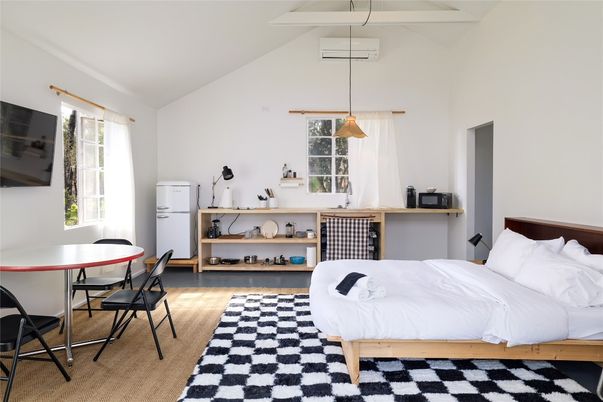 Bedroom, Dining room, Interior, Pendant Lights, Wood Texture Flooring