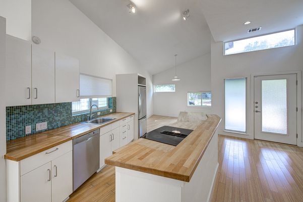 Interior, Kitchen, Pendant Lights, Recessed Lighting, Wood Texture Flooring