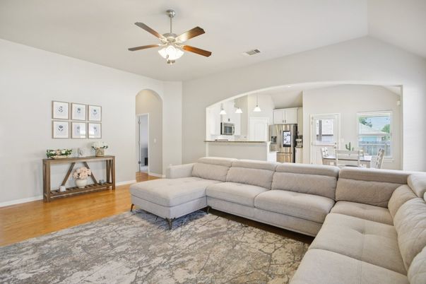 Dining room, Interior, Kitchen, Living room, Stainless Steel Appliances, Wood Texture Flooring