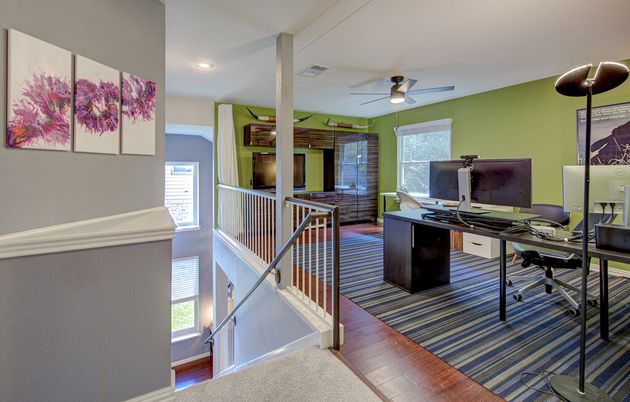 Home Office, Interior, Recessed Lighting, Wood Texture Flooring