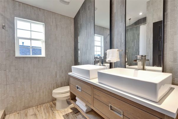 Bathroom, Interior, Recessed Lighting, Wood Texture Flooring