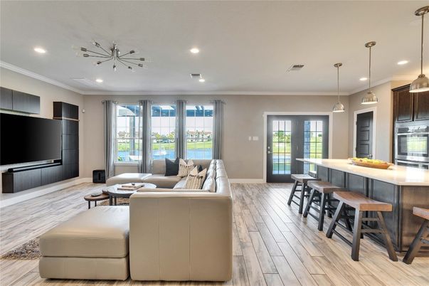Interior, Kitchen, Living room, Pendant Lights, Recessed Lighting, Stainless Steel Appliances, Wood Texture Flooring