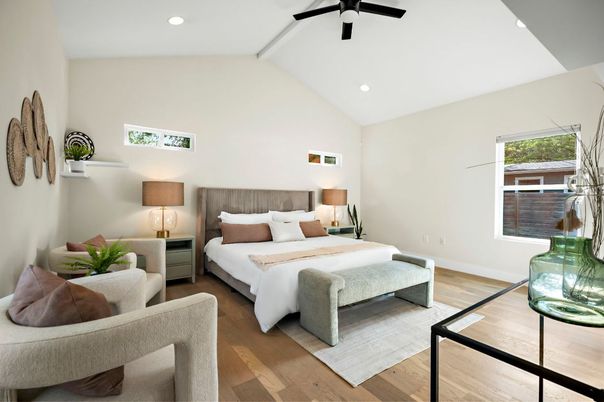 Bedroom, Interior, Recessed Lighting, Wood Texture Flooring
