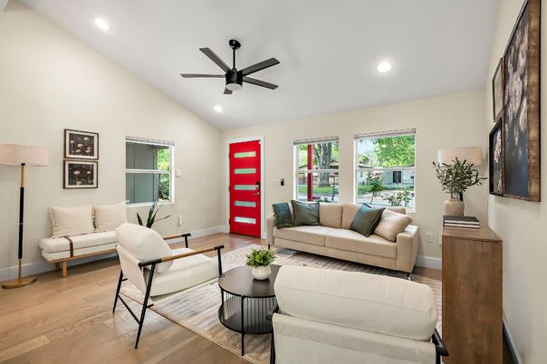 Interior, Living room, Recessed Lighting, Wood Texture Flooring
