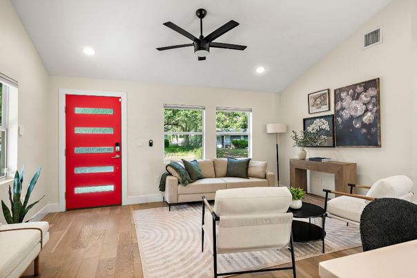 Interior, Living room, Recessed Lighting, Wood Texture Flooring