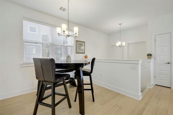 Chandelier, Dining room, Interior, Pendant Lights, Wood Texture Flooring