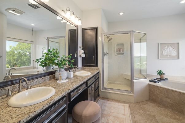 Bathroom, Dual Sink Vanities, Glass Shower, Interior, Recessed Lighting