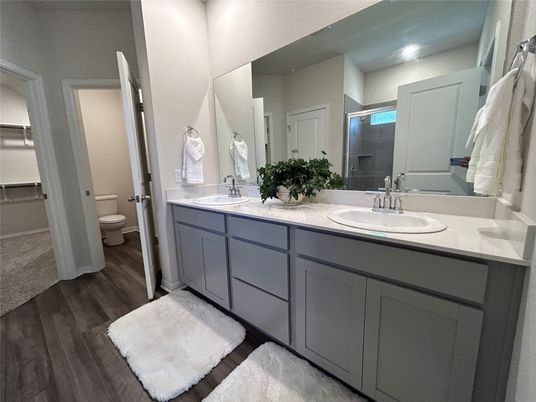 Bathroom, Dual Sink Vanities, Interior, Wood Texture Flooring