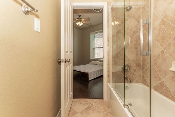 Bathroom, Glass Shower, Interior, Wood Texture Flooring