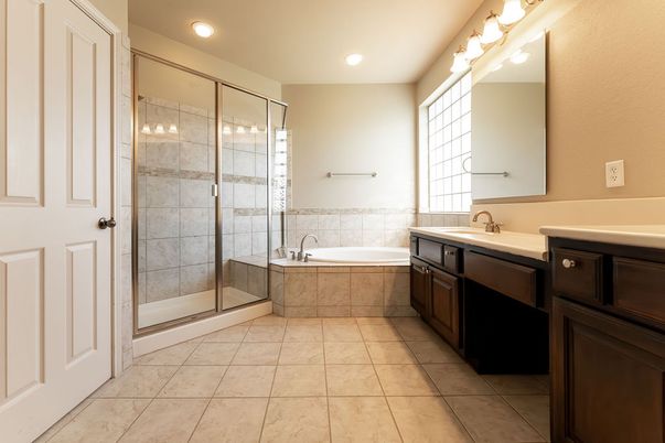 Bathroom, Dual Sink Vanities, Glass Shower, Interior, Recessed Lighting