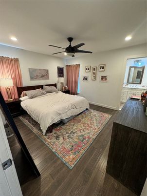 Bedroom, Interior, Recessed Lighting, Wood Texture Flooring