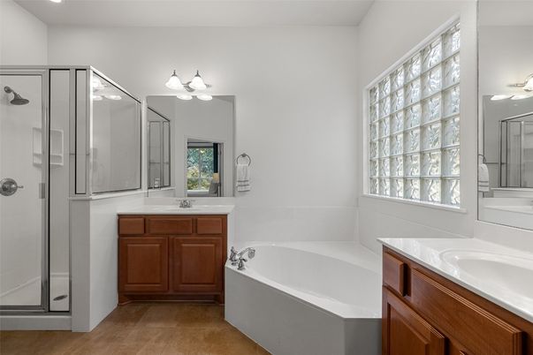 Bathroom, Dual Sink Vanities, Glass Shower, Interior