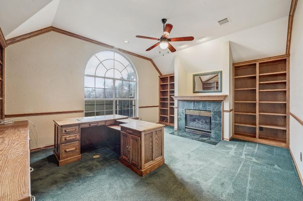 Fireplace, Home Office, Interior, Recessed Lighting