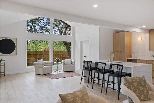 Interior, Kitchen, Living room, Recessed Lighting, Wood Texture Flooring