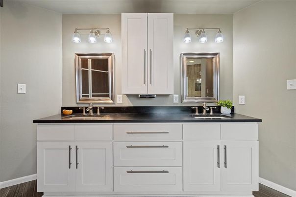 Bathroom, Dual Sink Vanities, Interior, Wood Texture Flooring