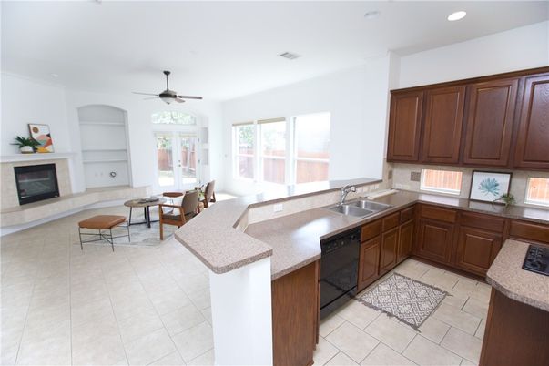 Dining room, Fireplace, Interior, Kitchen, Recessed Lighting