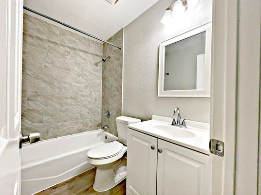Bathroom, Interior, Marble Walls, Wood Texture Flooring